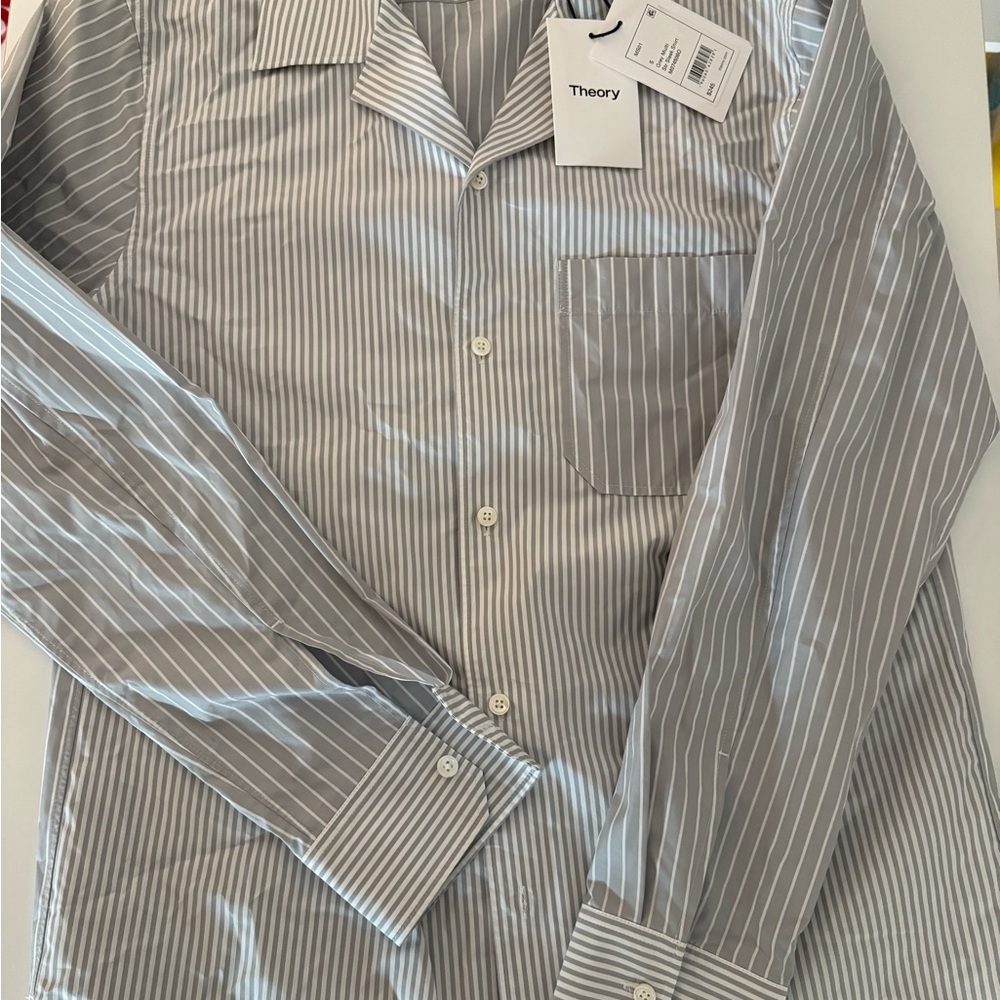 Theory Men's Gray Pinstripe Button Down Shirt